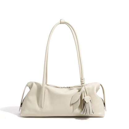 Taupe Leather Tassel Shoulder Bag