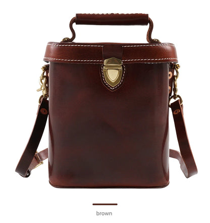 Brown Boxy Lock Crossbody Bag