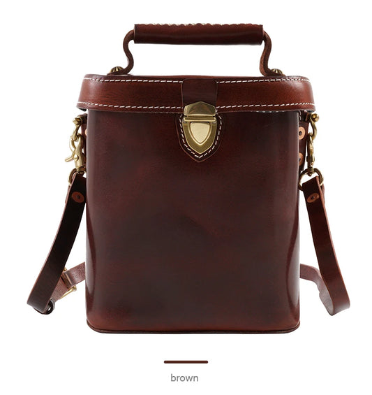 Brown Boxy Lock Crossbody Bag