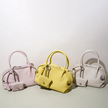 Yellow Leather Mini Boston Bag