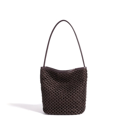 Woven Straw Bucket Shoulder Bag