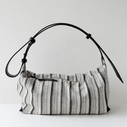 Striped Canvas Drawstring Shoulder Bag