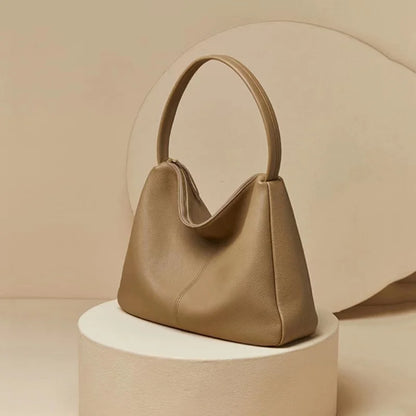 Taupe Leather Dumpling Shoulder Bag