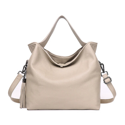 Beige Leather Soft Shoulder Tote