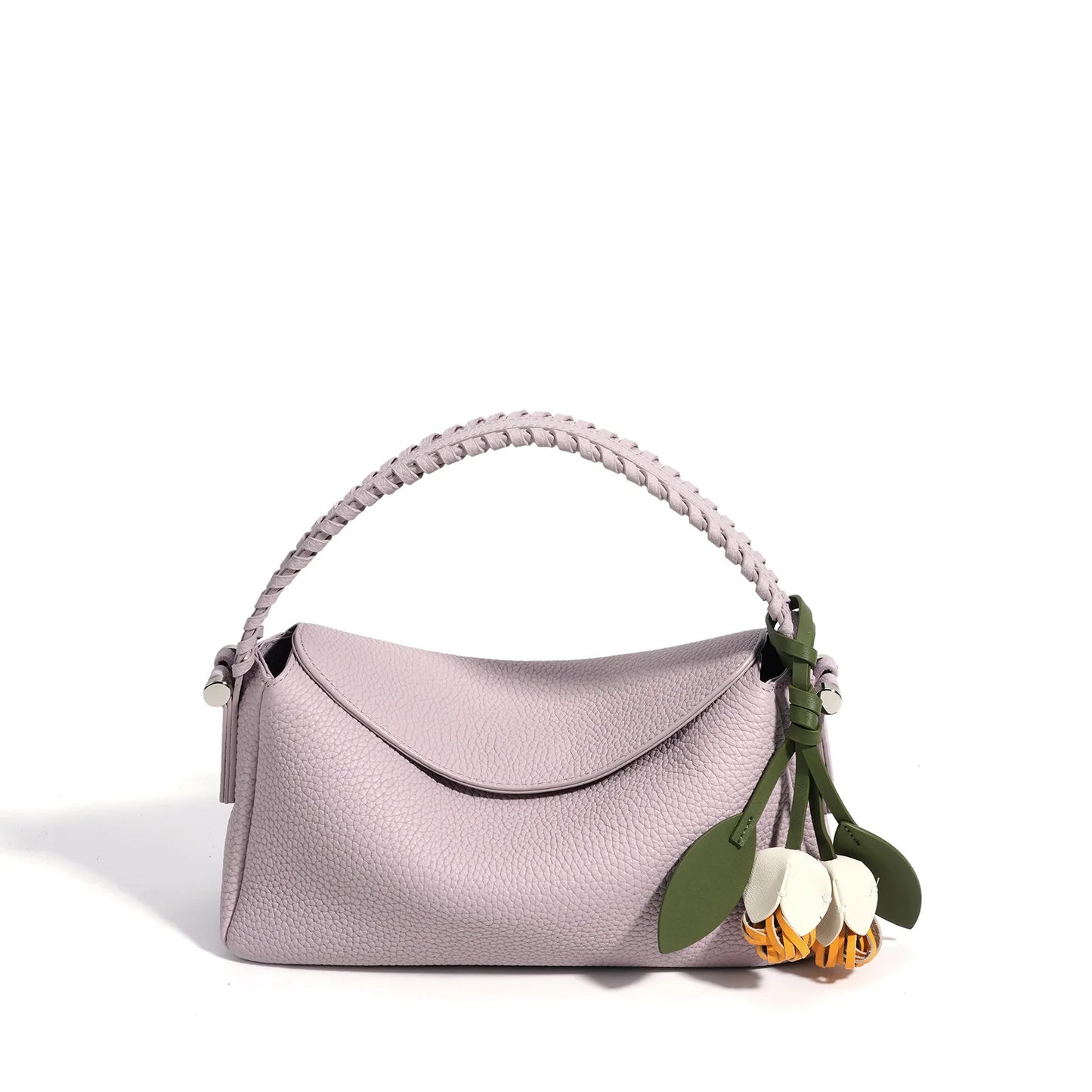 Aqua Leather Flower Charm Hobo