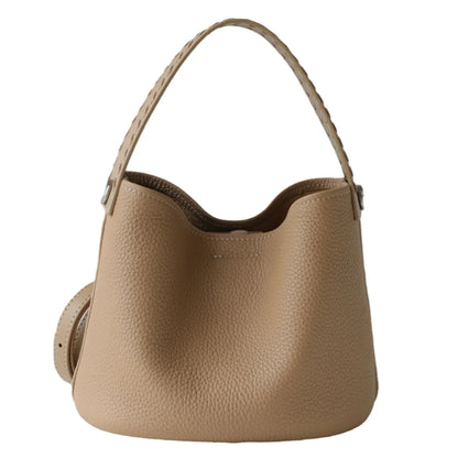 Taupe Leather Bucket Shoulder Bag