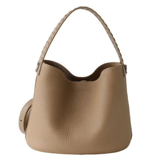 Taupe Leather Bucket Shoulder Bag
