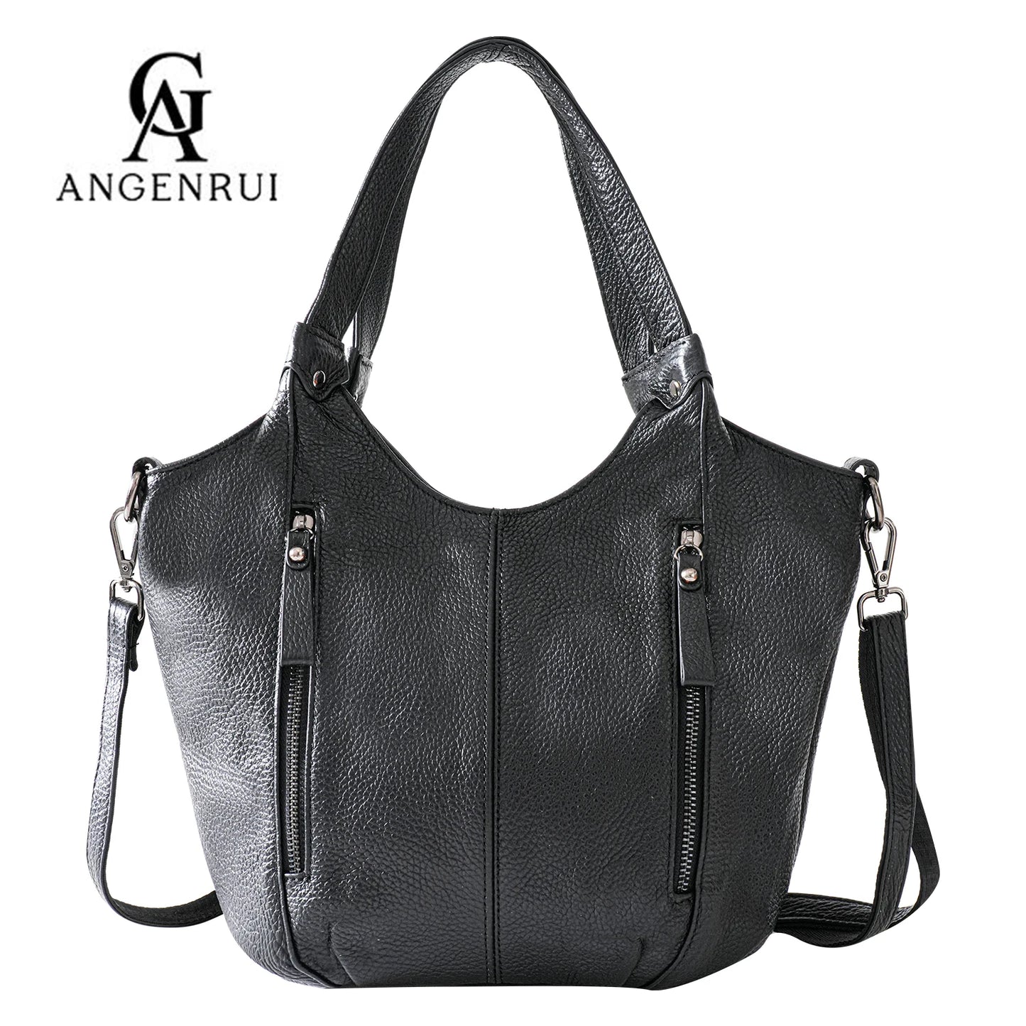 Black Leather Multi Pocket Tote