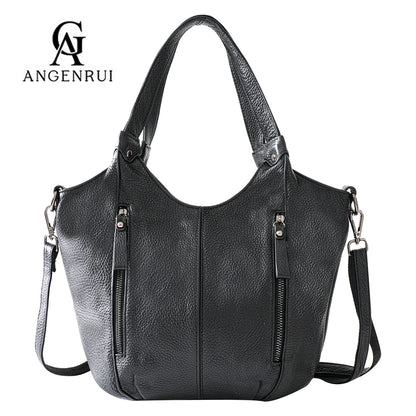 Black Leather Multi Pocket Tote