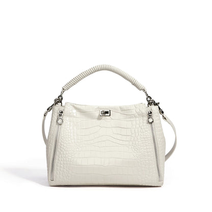 White Leather Mini Frame Satchel