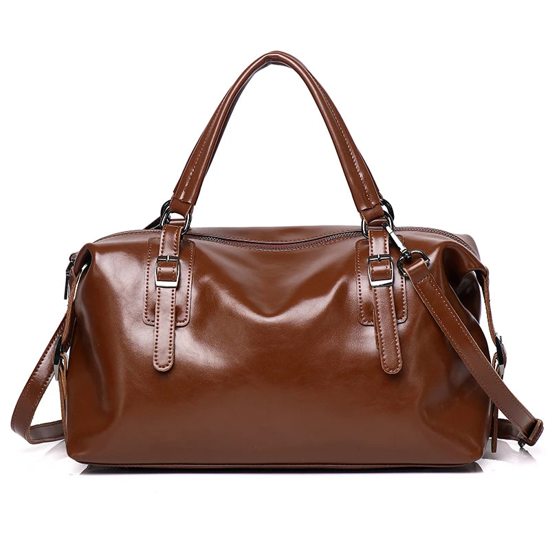 Brown Glossy Boston Shoulder Bag