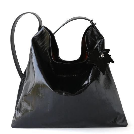 Black Glossy Slouch Hobo Bag