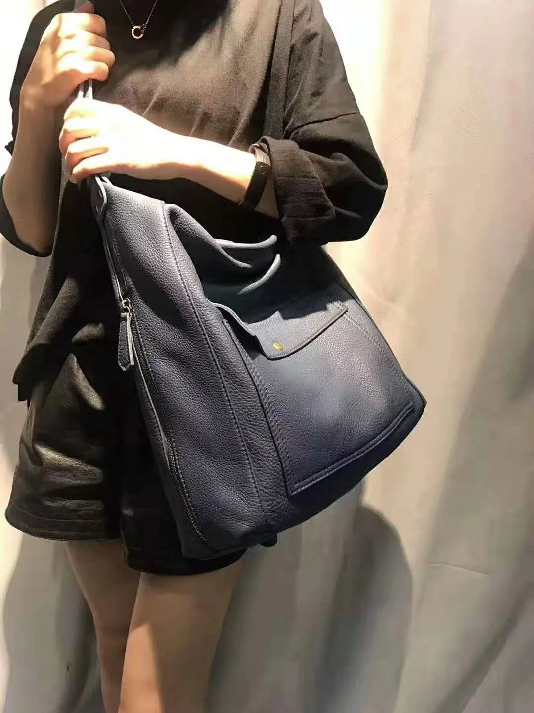 Leather Pocket Hobo Shoulder Bag