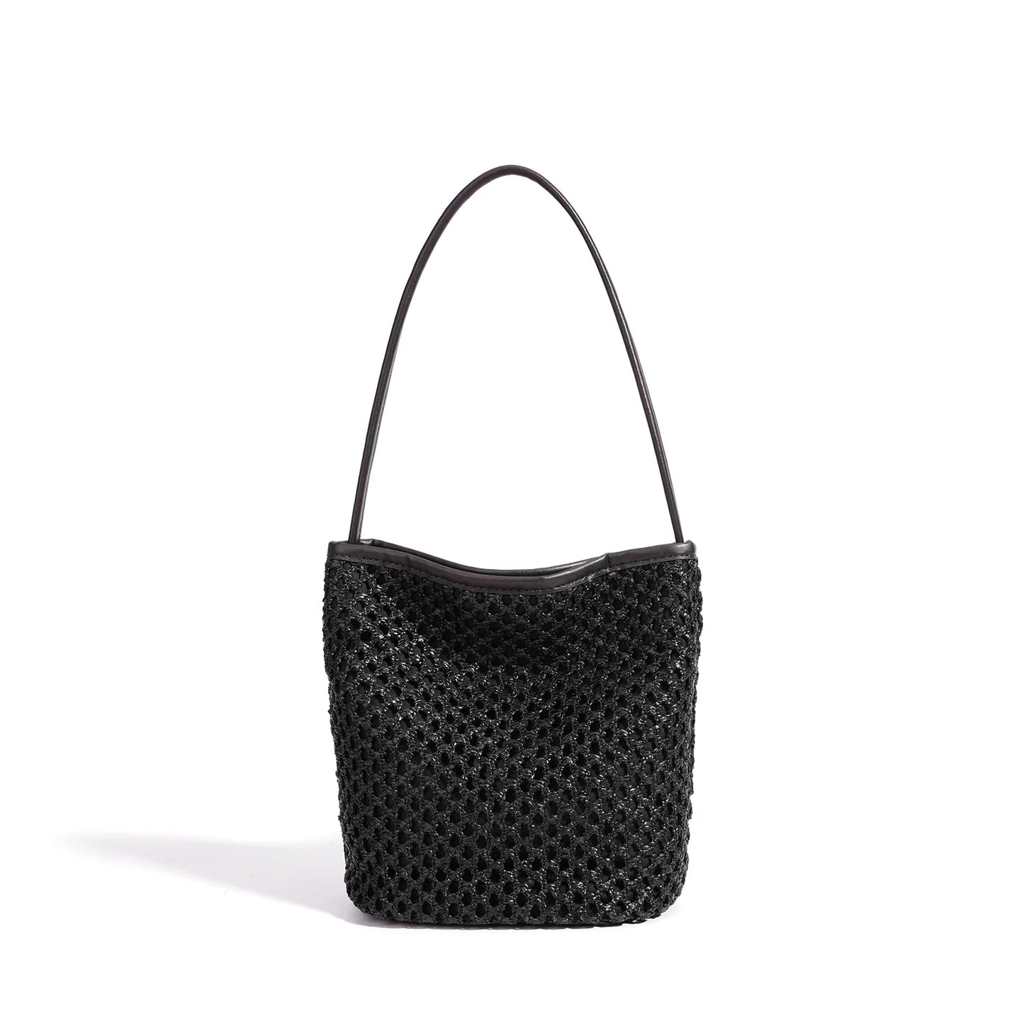 Woven Straw Bucket Shoulder Bag