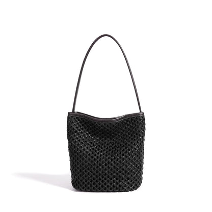 Woven Straw Bucket Shoulder Bag