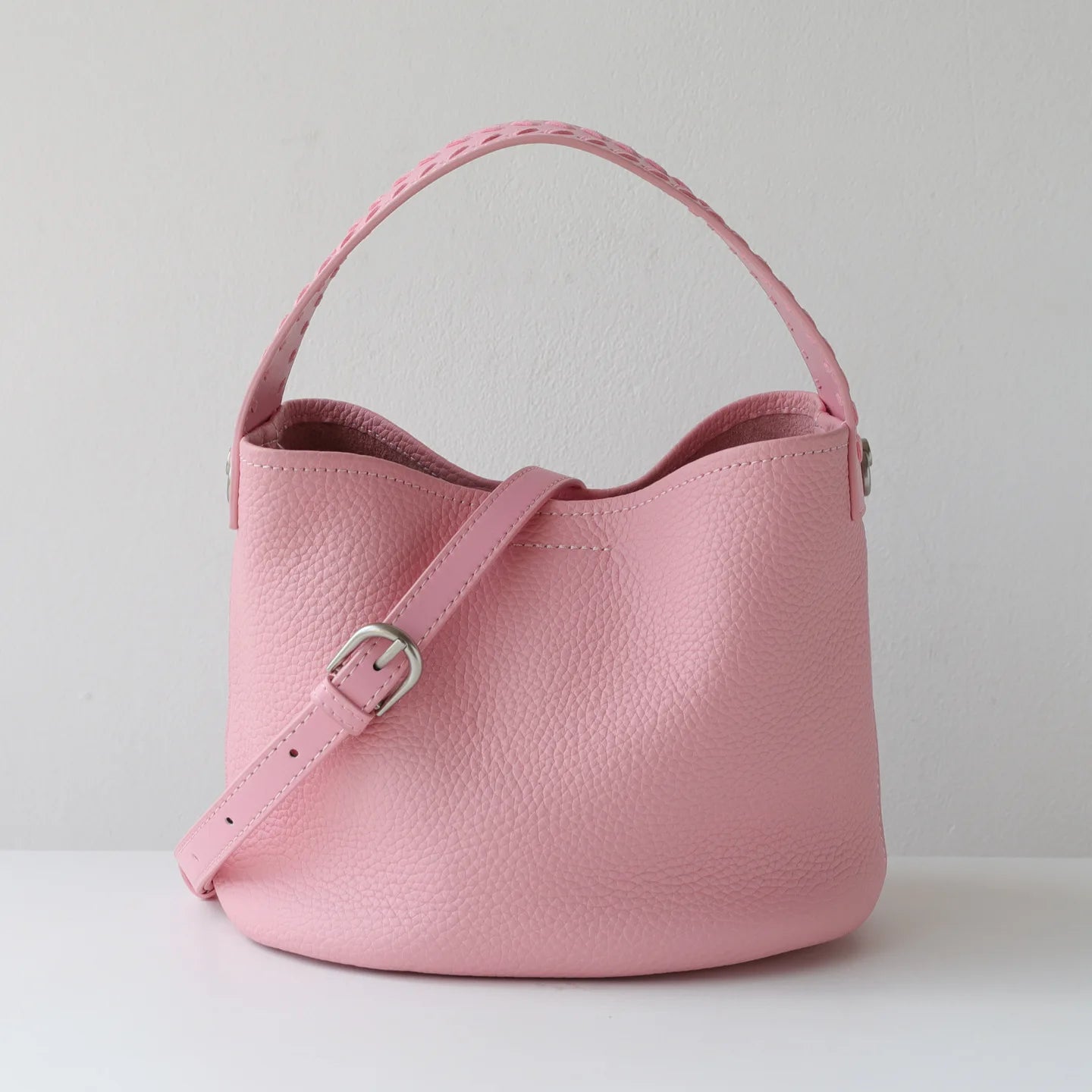 Taupe Leather Bucket Shoulder Bag