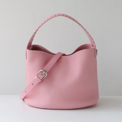 Taupe Leather Bucket Shoulder Bag