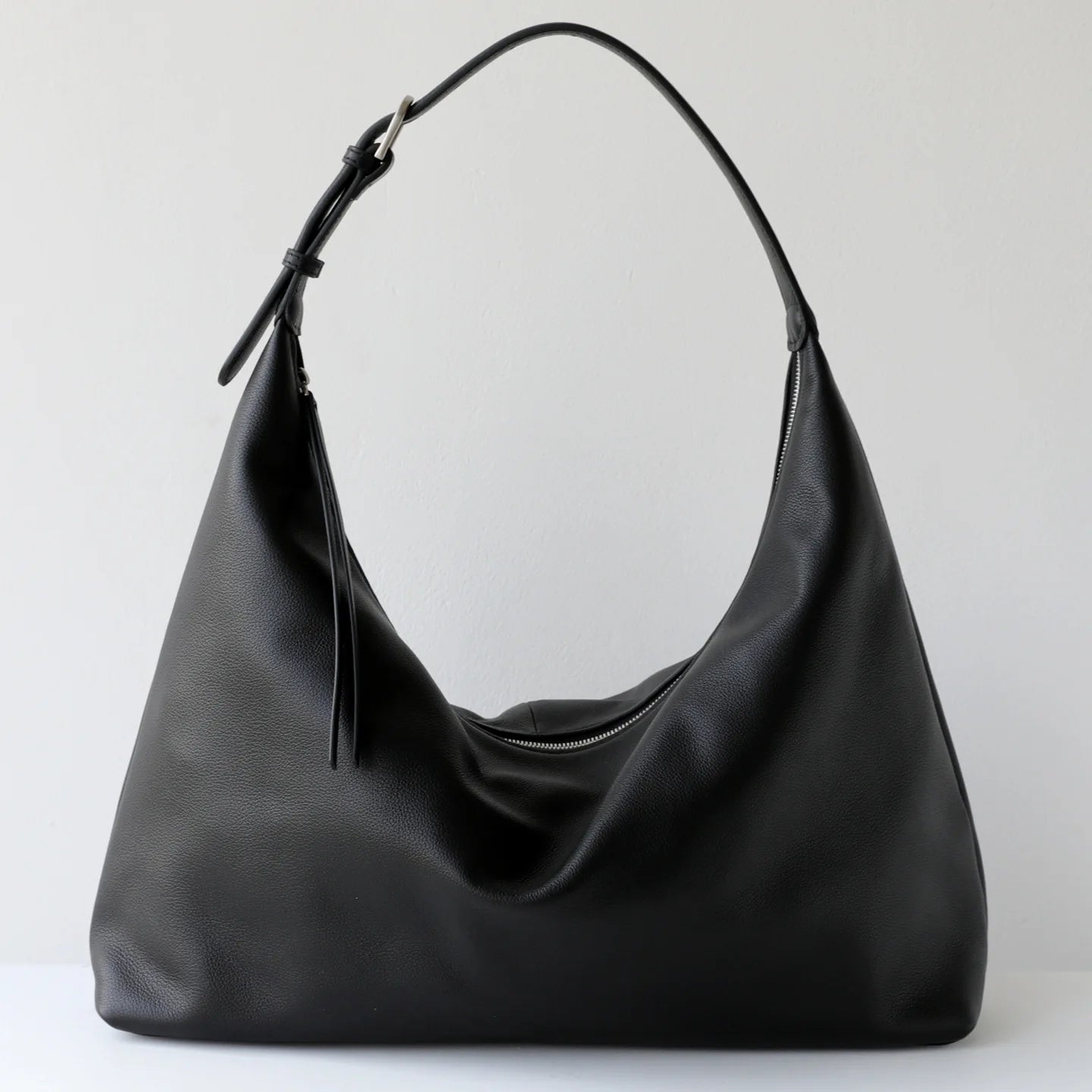 Black Leather Slouch Hobo Bag