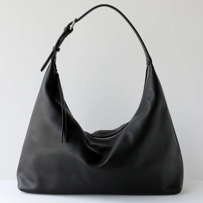 Black Leather Slouch Hobo Bag