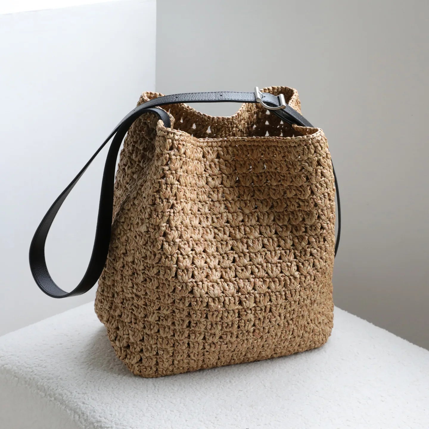 Woven Straw Shopper Tote Bag