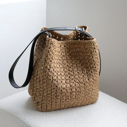 Woven Straw Shopper Tote Bag