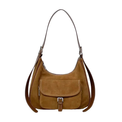 Brown Suede Pocket Shoulder Bag