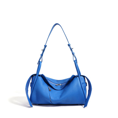 Blue Leather Drawstring Shoulder Bag