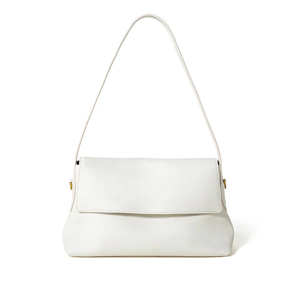 White Leather Envelope Shoulder Bag