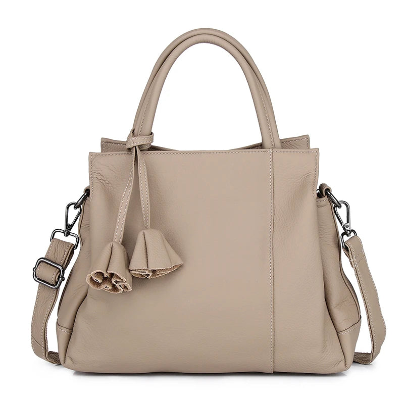 Gray Leather Commuter Satchel Bag