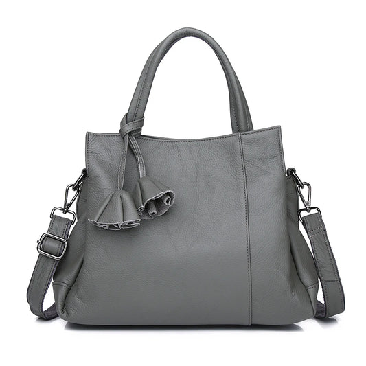 Gray Leather Commuter Satchel Bag