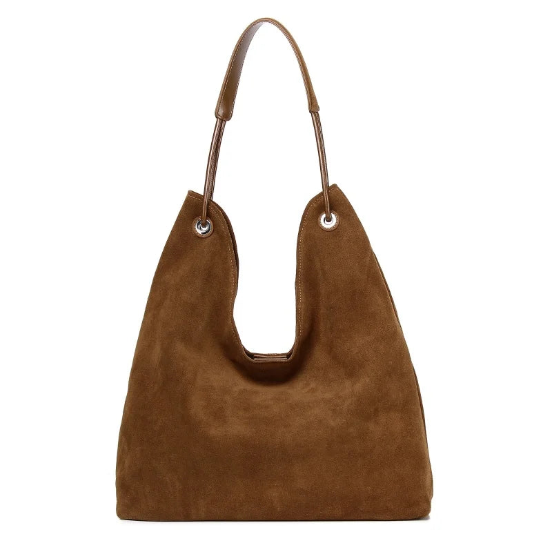 Burgundy Suede Grommet Shoulder Tote