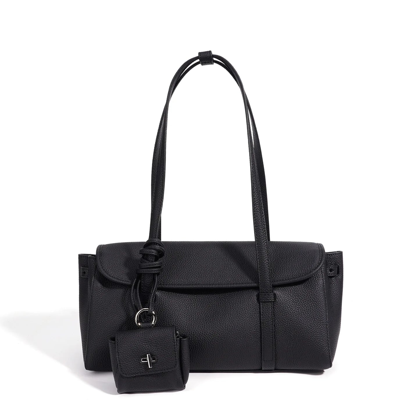 Taupe Leather Barrel Shoulder Bag
