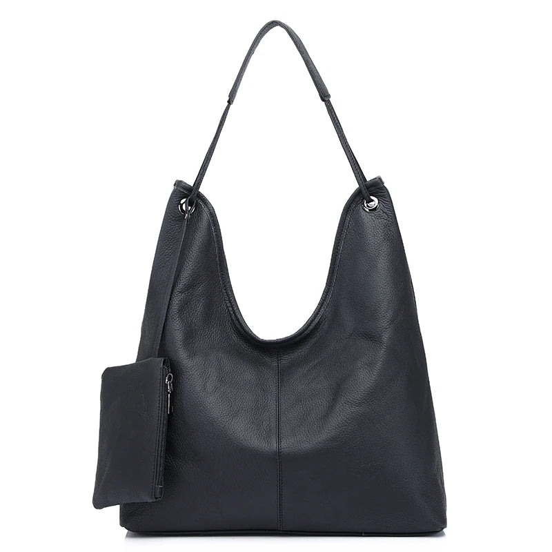 Navy Leather Shopper Tote Bag