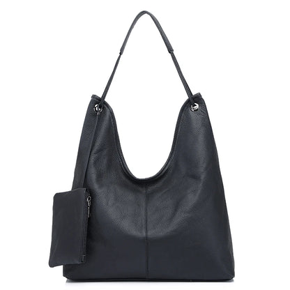 Navy Leather Shopper Tote Bag