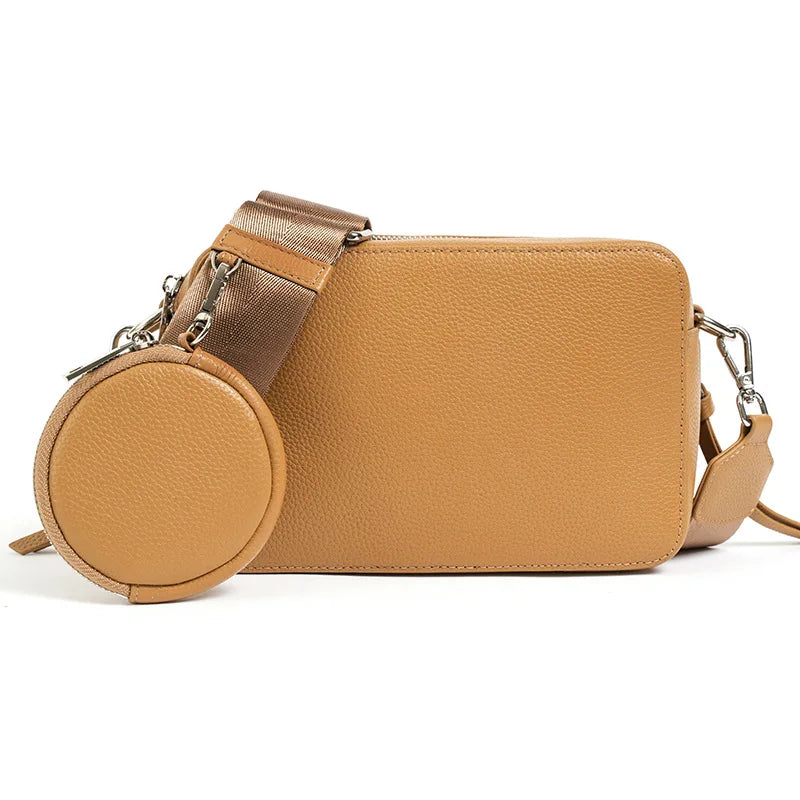 Black Leather Round Pouch Crossbody Bag