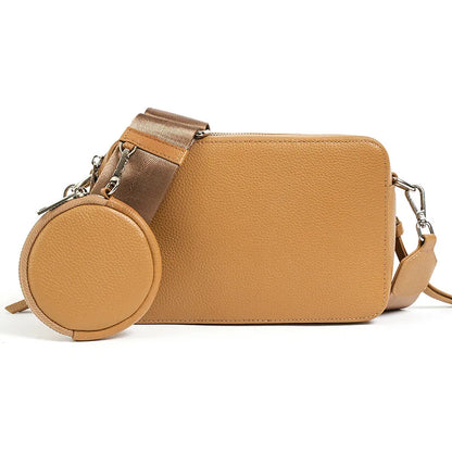 Black Leather Round Pouch Crossbody Bag