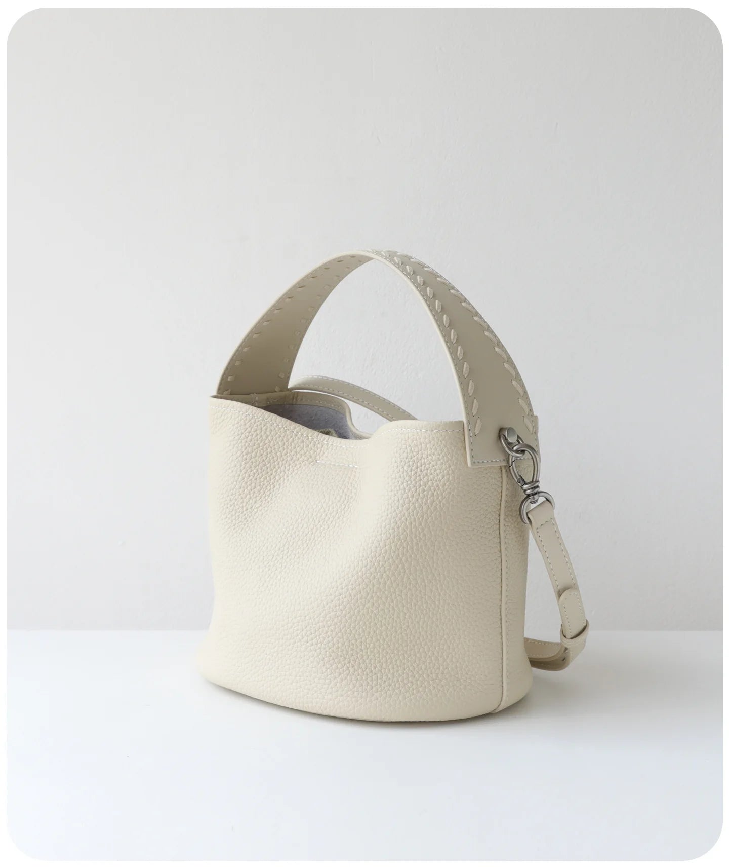 Taupe Leather Bucket Shoulder Bag