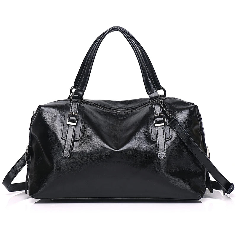 Brown Glossy Boston Shoulder Bag