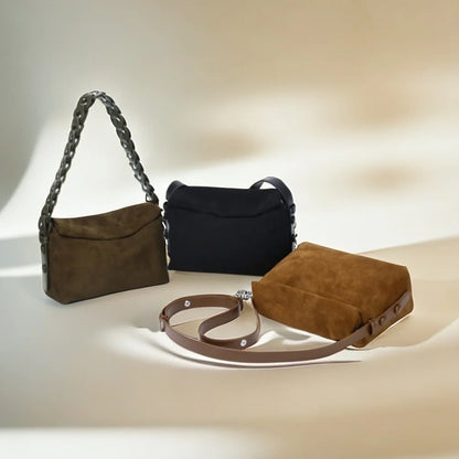 Brown Suede Flap Crossbody Bag