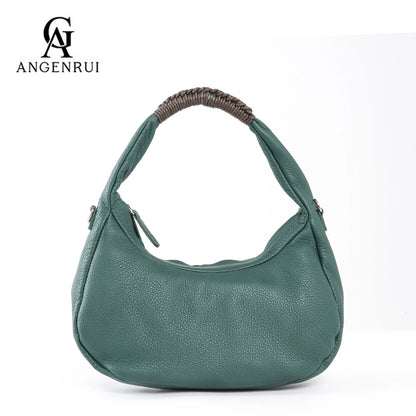 Teal Leather Crescent Shoulder Bag