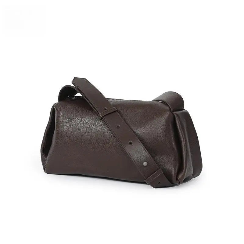 Brown Leather Barrel Crossbody Bag