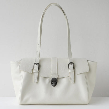 White Leather Belted Tote Bag