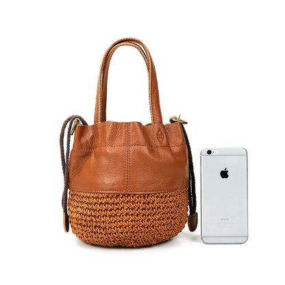 Woven Raffia Bucket Tote Bag