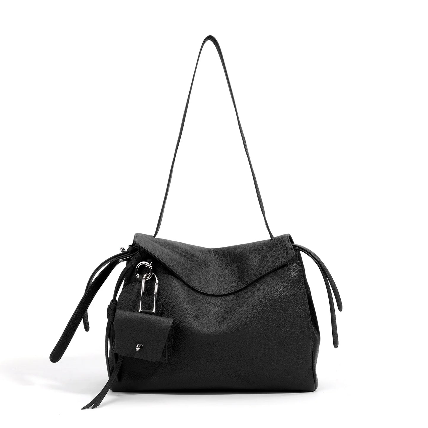Blue Leather Drawstring Crossbody Bag