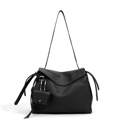 Blue Leather Drawstring Crossbody Bag