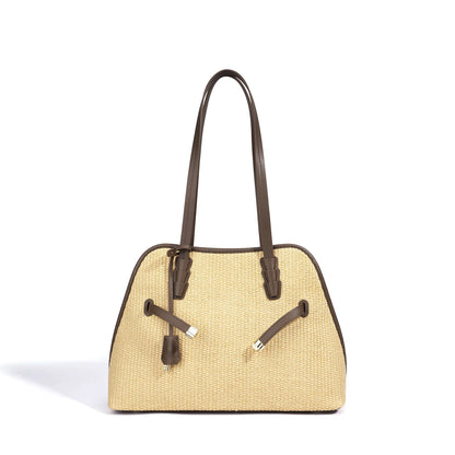 Straw Dome Shoulder Tote Bag