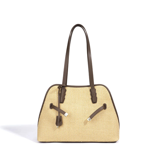 Straw Dome Shoulder Tote Bag