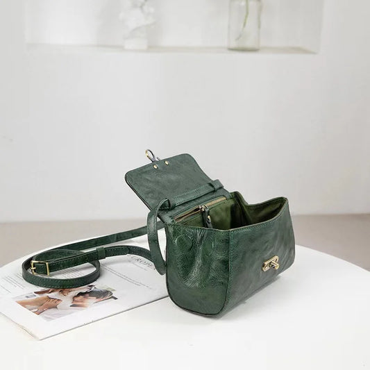 Green Leather Flap Crossbody Bag