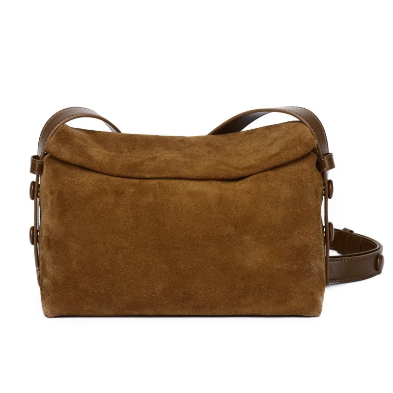 Brown Suede Flap Crossbody Bag