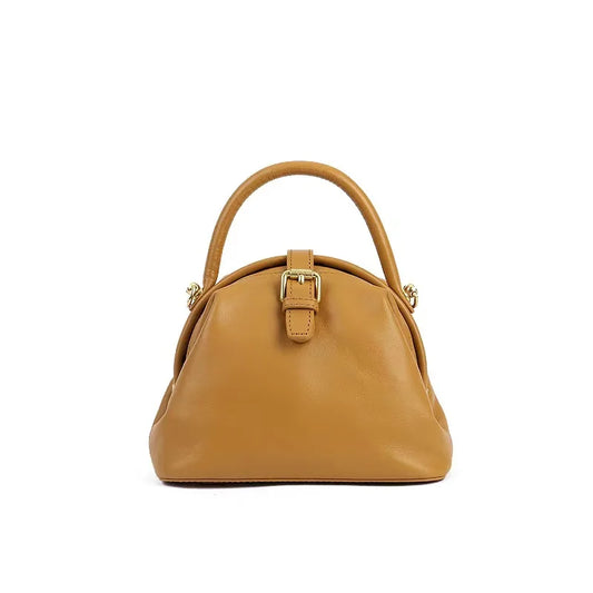 Tan Leather Dome Satchel Bag